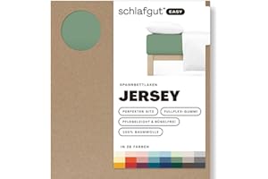 Schlafgut Easy Jersey Fitted Sheet 90 x 190 to 100 x 200 cm Green Mid, Fitted Sheet Made from 100% Cotton