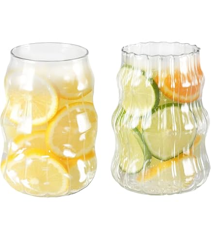 BAIFULAI Lot de 2 Verres à Eau Ondulés 530 ml Avec Pailles et Brosse - Pour Café Glacé, Boissons et Latte Macchiato