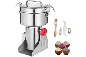 SUCCEBUY VEVOR Amoladora Molino de Harina en Polvo 135 x 191 x 351 mm, 2.000 W, Molinillo de Granos Eléctrico de Acero Inoxidable con 25.000 r/min, Molino de Polvo Eléctrico de Tipo Oscilante para Granos