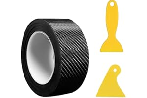 DINGFENG Carbone Autocollant Fibre Voiture avec Grattoirs Plastique, Adhésif Covering Stickers Film en Vinyle pour Voitures,Bricolage Et Moto,intérieur/Extérieur,5D Texturé,Noir Mat (10M)