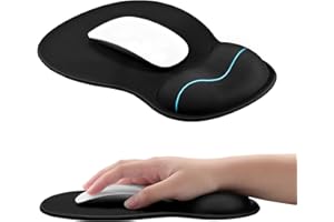 EooCoo Ergonomique Tapis de Souris avec Support de Poignet en Gel et Base PU en Silicone, Durable Mouse Pad et Lavable, Bureau, Fournitures Scolaires, Accessoires pour PC, 26x19cm - Noir
