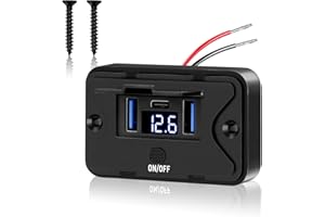 Daakro 72 W USB Ladebuchse 12 V Autoladegerät Mit Voltmeter Dual QC3.0 USB & PD3.0 Typ C Handy Schnellladegerät Water With Schalter For 12 V / 24 V Wohnwagen, Autos, Motorräder, LKWs