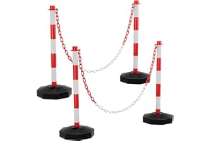 Sonnewelt 4 stycken stoppstolpar, kedjestolpar för fyllning med sand och vatten, 1,4 m plastkedjor röd vit, spärrstolpar avstängningskedjor lämpliga för parkeringsplats, uppfart, vägunderhållning