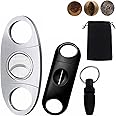 HASTHIP® 3PCS Cigar Cutter Set, Stainless Steel V-Cut Cigar Cutter & Cigar Punch for Most Size of Cigars, Portable Pocket Cigar Tool with Bag, Perfect Combo of Cigar Accessories for Men