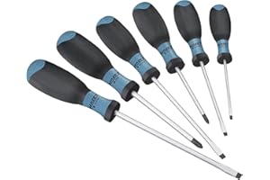 ‎HAZET HAZET Schraubendreher-Satz 810SPC/6 I 6-teilig mit rutschfestem 3-Komponenten-Griff für hohe Kraftübertragung I mattverchromte Oberfläche, 4x Schlitz-Profil, 2x Kreuzschlitz-Profil