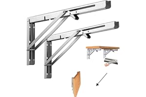 HRILKAOD Équerre Pliante Étagère 400mm, 2 Pièces Support Console Etagere Pliable en Acier Inoxydable Equerre Charge Lourds Supports Murale pour Garage, Cuisine, Chambre, Table Etagere