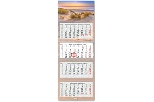 Timr Väggkalender 4 månader 2027 Dunes Design – tr420 | Metallkrok, nya mönster varje år, kalender på 4 språk, praktisk och dekorativ.
