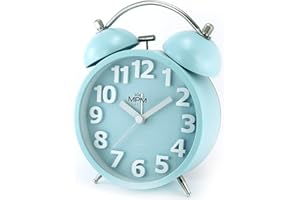 MPM QUALITY MPM - Reloj Despertador analógico sin tictac, con Reloj de Alarma para Dormir Profundo, Reloj de Alarma, con Esfera 3D, Ideal para los oídos, Bonita decoración Vintage, 15,5 cm, Color Azul