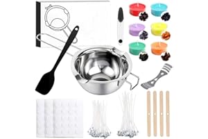 ePicsoa Kerzen Selber Machen Set, Enthalten Wachsschmelztopf 400ml, 50 Kerzendochte, 100 Kerzen Aufkleber, 5 Dochthalter, 6 Kerzenfarbe, Schwarzer Rührlöffel aus Silikon, für Erwachsene und Kinder