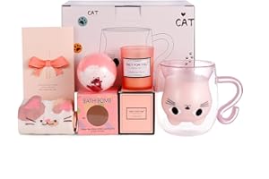 Qinhai Tasse Chat Coffret Femme Cadeau, Cadeau de Noël Original pour Fille Epouse Maman Nounou Marraine Amie Enfant Garçon Fille, Valentin Fête des Mères Anniversaire Halloween (rose)