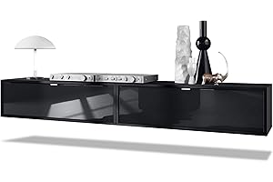 Vladon Set di mobili Porta TV Lana 100 a Parete Porta TV ciascuno 100 x 29 x 37 cm, Struttura in Nero Opaco, Frontali in Nero Lucido | Ampia Scelta di Colori