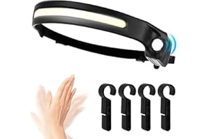 Rhitchy Torcia Frontale LED Ricaricabile: 5 Modalità Lampada Frontale Luce Testa con Sensore di Movimento, Luce Frontale IPX4 Impermeabile per Running Ciclismo Campeggio Pesca