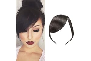 DSOAR Clip In Frangia Laterale Spessa Veri Capelli Umani 100% Frangia Laterale Estensioni dei Capelli Frangia Dritta(Colore Nero Naturale)