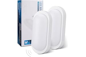 ‎ORAYMIN Oraymin 2 Stücke LED Wandleuchte Kellerlampe mit Bewegungsmelder Innen, 12W IP65 LED Wandlampe 1080LM, Feuchtraumleuchte Oval für Diele Garage Flur Balkon Treppe Carport Keller, 4000K, Weiß