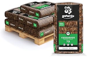 GALAMIO Kiefernrinde Kiefernmulch Rindenmulch Rinde Mulch Garten Dekor Pinus Sylvestris Natur Wald Kiefer Grob 20-60mm 70l x 12 Sack 840l / 1 Palette Paligo