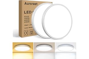 Aurorast 2 PCS LED Ceiling Lights 20W, 2400LM, 3000k/4000k/6000k, IP44 Waterproof Bathroom Light, Ultra Thin Round Flush Ceiling Light for Bedroom, Kitchen, Living Room, Hallway, Office
