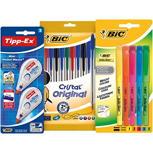 BIC 942147 - Estuche con 10 bolígrafos de colores, 5 marcadores y 2 correctores