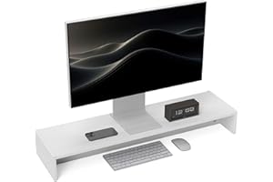 HOMCOM Supporto per Monitor PC con 2 Vani Contenitore, Porta Monitor da Scrivania in Legno, per Laptop e Computer, Portata Fino a 16Kg, 100x27x15 cm, Bianco