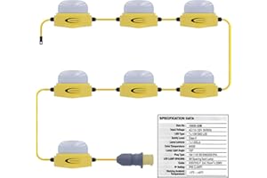 CONNEXION ELECTRICAL LTD Festoon Work Lights - 110V High Lumen Outdoor LED String Light - 22m Heavy Duty Site Festoon Lighting Kit - Output 8400Lm, Hanging Hook 70W 16A UK Plug - UK Designed Construction Site & Industrial Use