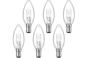 SCNNC C35 B15 Dimmable Halogen Candle Bulbs Small Bayonet AC 230V, Warm White 2700K, Clear SBC B15d Halogen Candle Light Bulb for Ceiling Lights, Chandelier, Wall Lights, Pack of 6