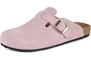 Intini Zuecos y Mules para Hombre Mujer Pantuflas de Piel con Corcho Cerradas Zapatillas de Jardín Sandalias con Hebilla Ajustables Cómoda 36-46