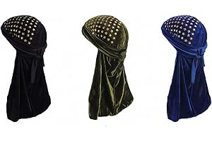 ULALAZA Star Satin Head Wrap Durag Long Tail Beanies Cap Stretchable Velvet Durag Straps Headwraps for Men Women