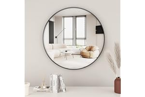 Koonmi Specchio rotondo da parete nero, 60 cm, con telaio in metallo spazzolato, per bagno, lavabo, soggiorno, camera da letto, ingresso, decorazione da parete