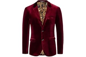 PaulJones Mens Blazer Velvet Jacket Christmas Blazer Two Button Suit Tuxedo Jacket