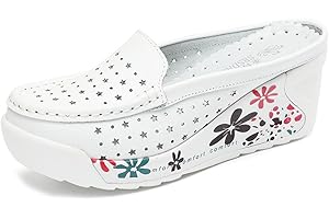 Solshine - Mocassini slip on da donna in pelle, con plateau, motivo floreale