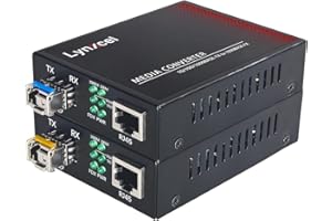 Lynxcel Gigabit Fiber to Ethernet Media Converter, Single Mode Fiber Media Converter with 2Pack Bidi SFP SMF LC Module, 10/100/1000Base-TX to 1000Base-FX SFP to RJ45 Converter, up to 20km, 1 Pair