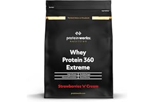 THE PROTEIN WORKS Protein Works - Whey Protein 360 Extreme, Premium Protein Blend, Whey Protein Isolate, Rich in BCAAs, Vitamins & Minerals, Glutamine, Digestive Enzymes, Strawberries & Cream, 17 Servings, 600g