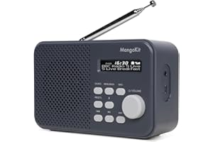 MangoKit MD2 Radio Dab avec Haut-Parleur Bluetooth,Dab+Portable,FM de Cuisine,Alimentée par Secteur ou Batterie avec écran,40 Stations Préréglées,Alarmes,Minuterie,Port pour Casque D'écoute-Charbon