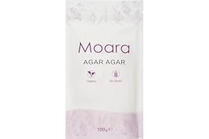 MOARA Agar Agar en polvo - Ideal para cocinar, sustituto vegano de la gelatina – Origen España - Producto natural 100g. Envase Doypack zip