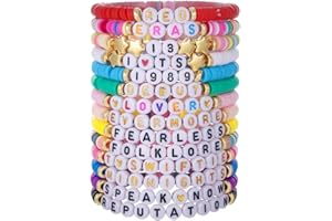 ASIEIT 11/14 PCS Colorful Friendship Bracelets with Clay Bead for Taylor Swift Fans Stretch Letter Beaded Kids Bracelet Adjustable Album Inspired Bracelet for Teen Girls Music Lovers Fans