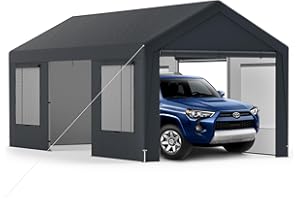 SOARS Carpot Abri Voiture 300 X 595 X 280 CM, Tente Garage, Abri Voiture Extérieur avec Cadre en Métal et Couverture PE Résistante aux intempéries, pour Fête, Voiture, Vélo, Moto, Outils, Gris