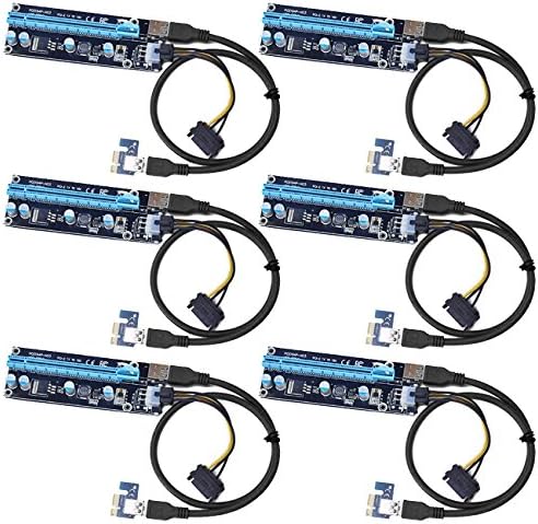 Pcie Riser, 6-Pack PCI-E Riser Board 006C 1-16x to 1x Powered Riser Adapter Card w/ 60cm USB 3.0 Extension Cable &amp; 6-Pin PCI-E SATA Power Cable -GPU Riser Adapter - Ethereum Mining ETH-Black