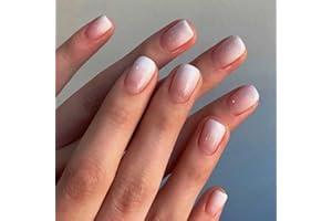 Brishow Sztuczne paznokcie, białe paznokcie do naklejenia, francuskie, krótkie paznokcie dla panny młodej, na wesele, sztuczne paznokcie, gradient kolorów, 24 sztuki, dla kobiet i dziewcząt (białe,