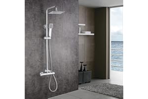 Acezanble Colonne de Douche Thermostatique Réglable en Hauteur Colonne de Douche Mecanique Kit Set de Douche en Laiton Chromé Solide