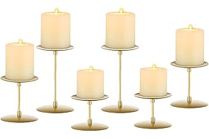 Romadedi Porta Candele Oro Portacandele - Set di 6 Candelabro per Candele a Colonna in Metallo Moderno Design da Tavolo Natalizio Centrotavola Decorazioni per la Casa Nozze