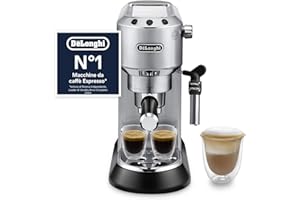 DE'LONGHI De’Longhi Dedica Style – Perfetto Macchina da Caffè Espresso, Compatibile con Cialde ESE, Montalatte Manuale per Cappuccino, Pannello di Controllo con Pulsanti, Larghezza 15 cm, Argento (EC685.M)
