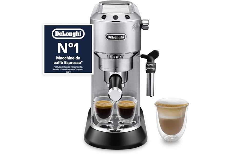 De'Longhi Dedica Style - Perfect Espresso Coffee Machine, Compatible with ESE Pods, Manual Milk Frother for Cappuccino, Control Panel with Buttons, Width 15 cm, Silver (EC685.M)