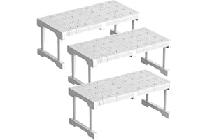 Beauenty 3-Pack Adjustable Stackable Closet Tension Shelf, Extendable Storage Rack Organizer for Wardrobe, Cabinet, Shoe Rack, Kitchen, Bathroom