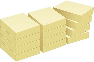 ZCZN 38 x 51 mm Sticky Notes, Yellow Self-Stick Memo Note Pads, 100 Sheets/Pad, Small Size, 12 Pads