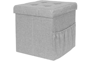 THE HOME DECO FACTORY CAJA-PUF C/BOLSILLO GRIS CLARO