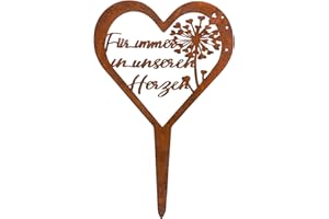 APOMOONS Grabschmuck Herz Grabstecker Wetterfest, Friedhof Deko mit Spruch Für Immer in Unseren Herzen, Metall Stahl Rost Grabschmuck Wetterfest, Grabdekoration Wetterfest für Andenken an Verstorbene