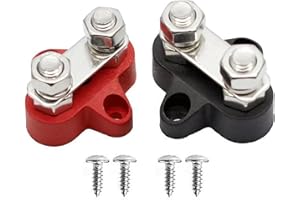 HAPPOW 2PCS Bus Bar Power Distribution M8 Terminal Block, 12V-48V DC Bus Bar with Dual Studs, Positive & Negative Battery Junction Post for Auto Car Marine Boat（Red and Black）