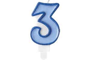 PartyDeco Świeczka Urodzinowa Cyfra 3 Niebieska Świeczka na Tort Dekoracja Tortu Toppery na Muffinki Wypieki na Urodziny Ślub Jubileusz Świeczki dla Dorosłych Dzieci