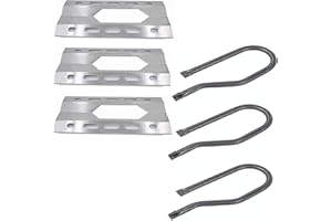 HTANCH SN1281(3-Pack) SA0801 (3-Pack) Stainless Steel Heat Plate & Stainless Steel Burner Replacement for Nexgrill 720-0011 Costco Kirkland Model 720-0108