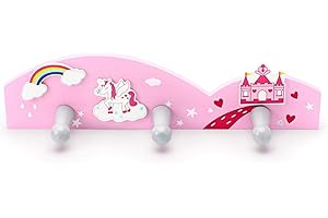 Mousehouse Gifts - Triple Coat Hook Wall Hanger, Pink Wooden Door Hooks for Children's Nursery or Bedroom (Pink)