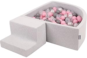 KiddyMoon Parque Infantil De Espuma con Triángulo Piscina De Bolas (100 Bolas) para Niños, Gris Claro: Perla/Gris/Transparente/Rosa Clr